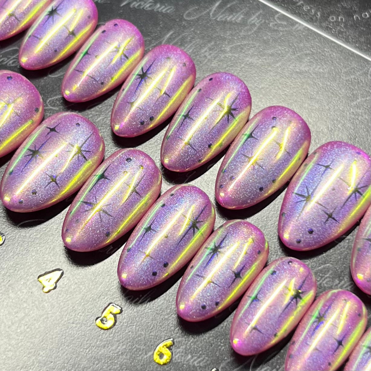 Iridescent Cat Eye w/ Stars in Short Almond