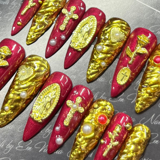 Gold Red 3D Gothic Long Stiletto