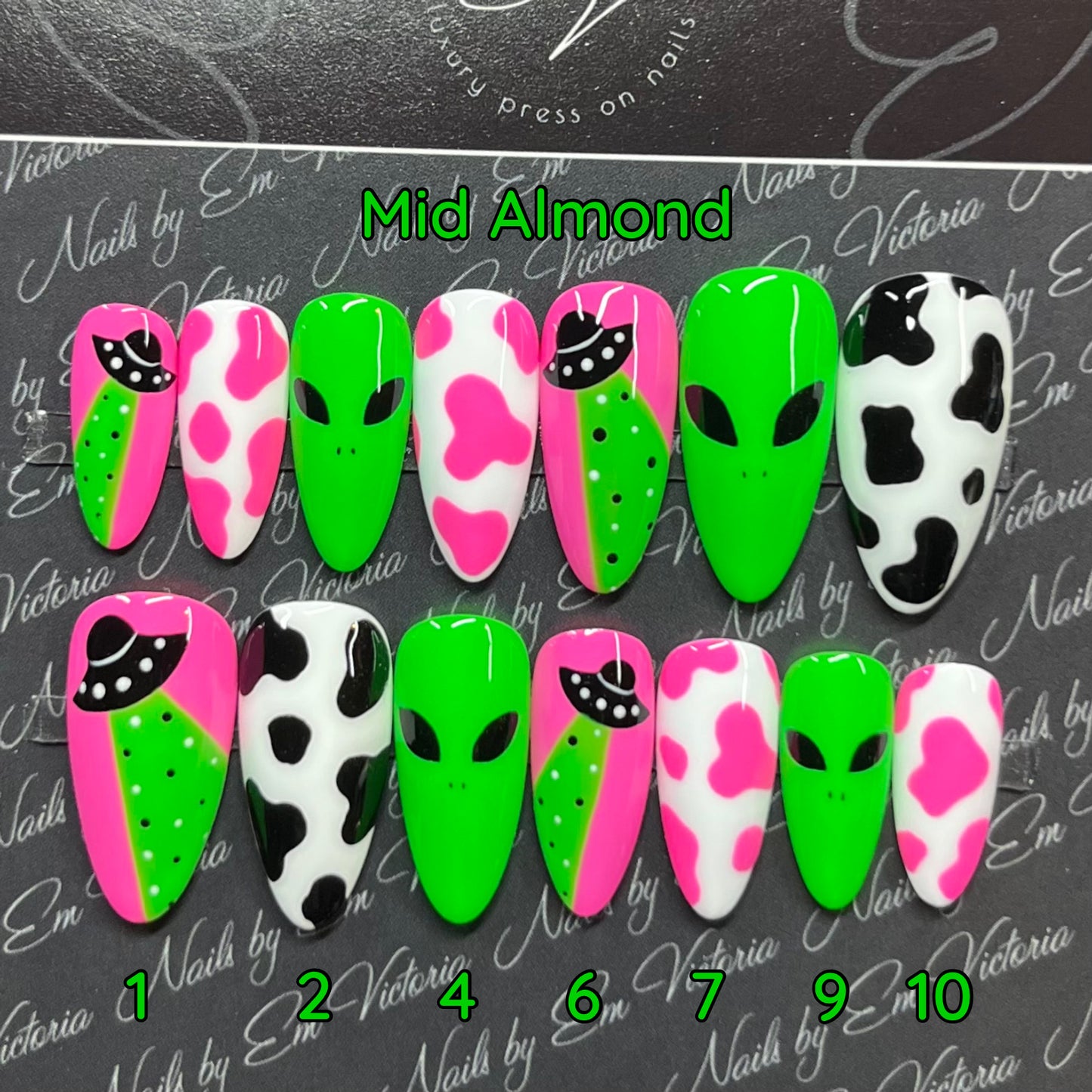 Pink Green Alien Cow Print Mid Almond